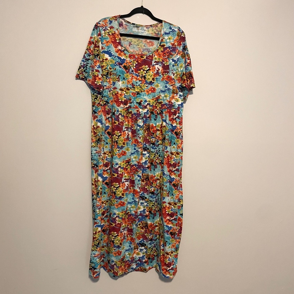 Ulla Popken floral midi dress flowy 12/14 cotton boho lagenlook vacation